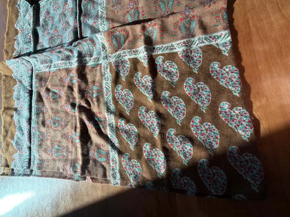 Vintage Italian 100% Wool Paisley Scarf Brown‎ Blue